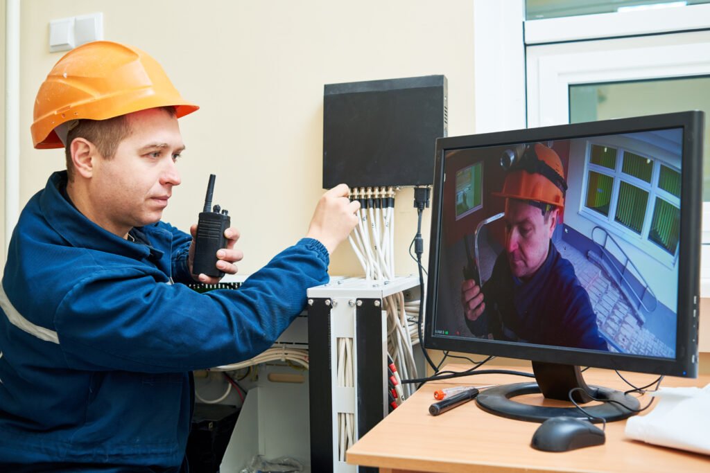 CCTV subcontractor checking installation
