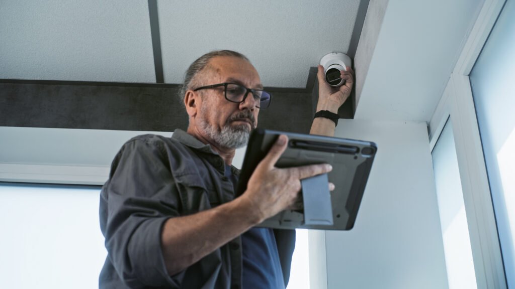 CCTV Subcontractor Installing a Camera in an Office