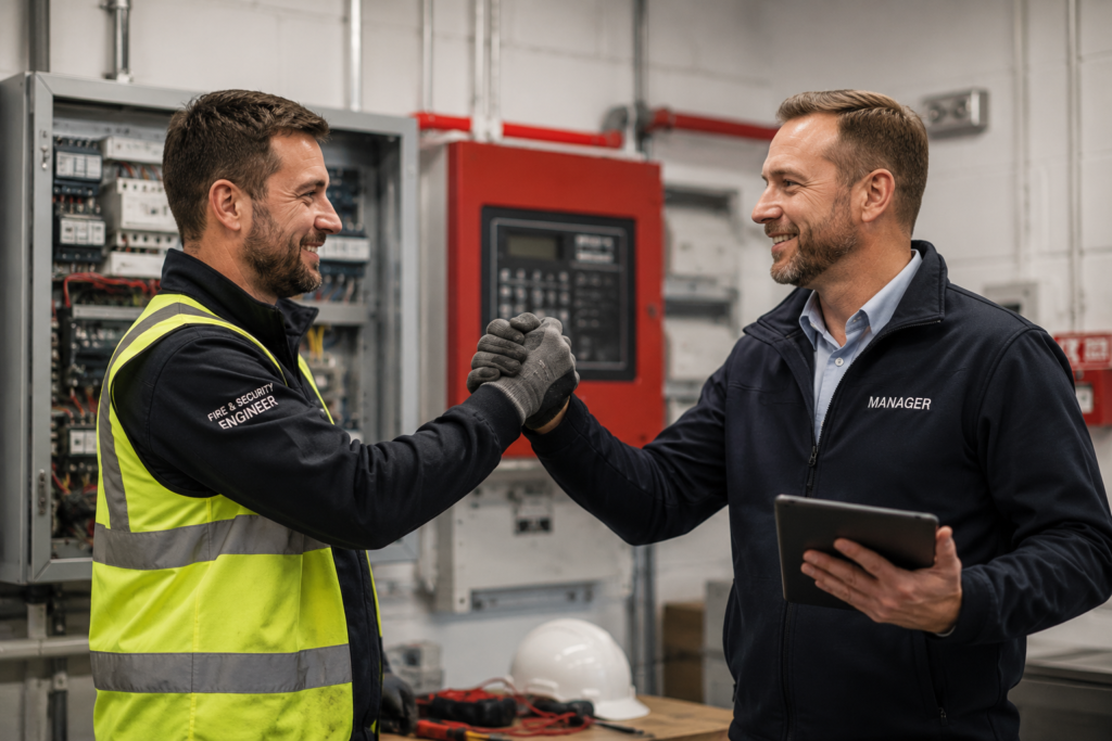 Engineer and their manager shaking hands